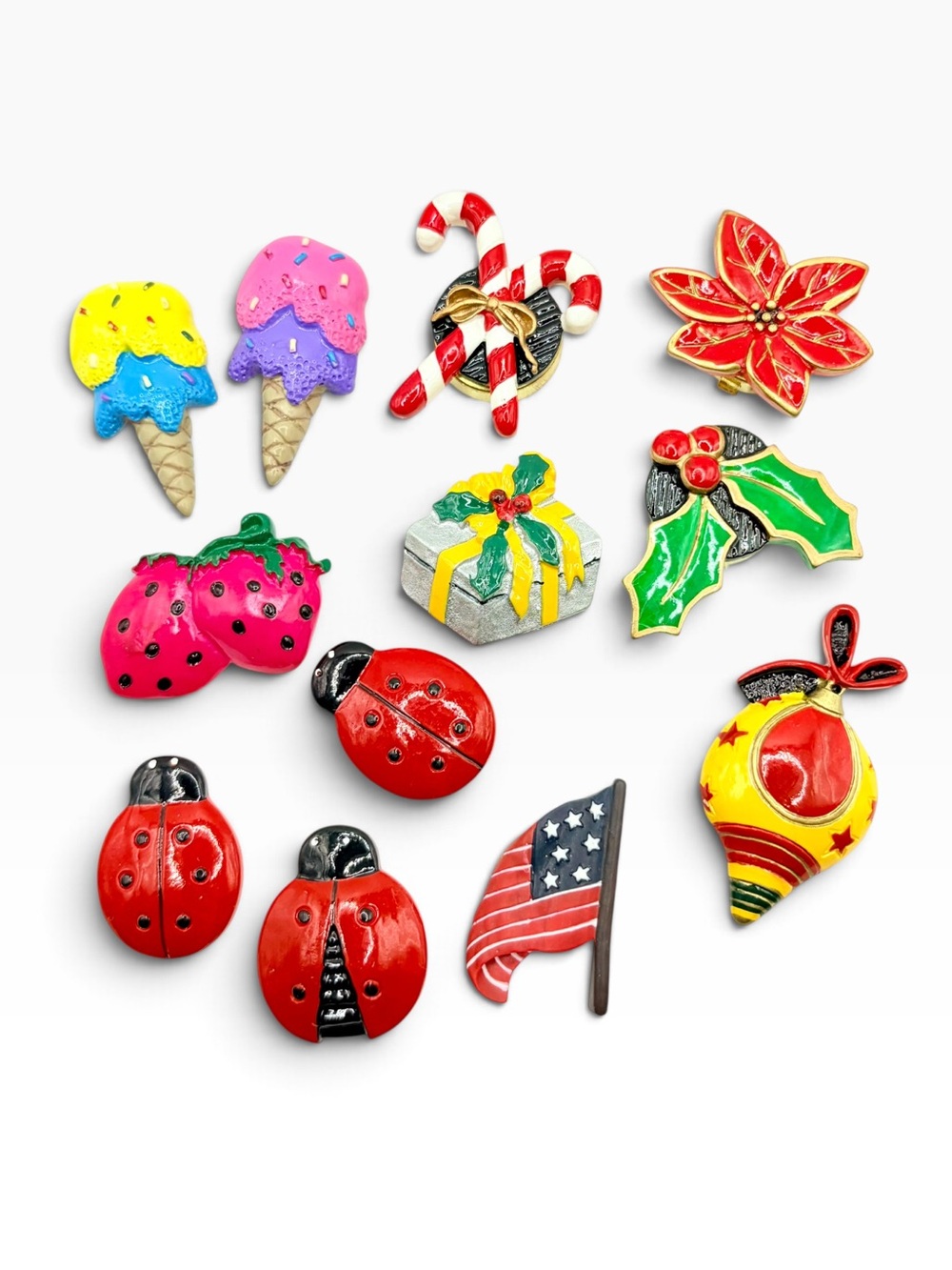 Vintage 80s 90s Novelty Holiday Food Insect Button Covers Lot of 11